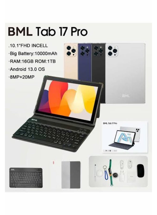 Tab 17 Pro with Keyboard 10.1-inch FHD Display, 16GB RAM, 1TB ROM - with Powerful 10,000mAh Battery Gold