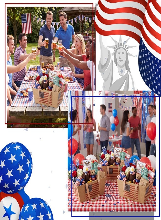 Funnymoom 6 Pack 4th of July Basket for Gifts Empty with Cellophane Bags Pull Bows Patriotic 250th Anniversary Flag Kraft Paper Basket USA Red Blue Gift Box for Memorial Day Party Favors, 9.8x6.5'' - Image 5