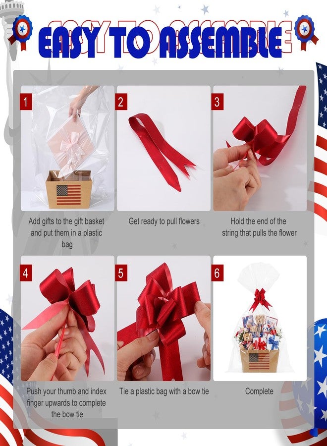 Funnymoom 6 Pack 4th of July Basket for Gifts Empty with Cellophane Bags Pull Bows Patriotic 250th Anniversary Flag Kraft Paper Basket USA Red Blue Gift Box for Memorial Day Party Favors, 9.8x6.5'' - Image 4