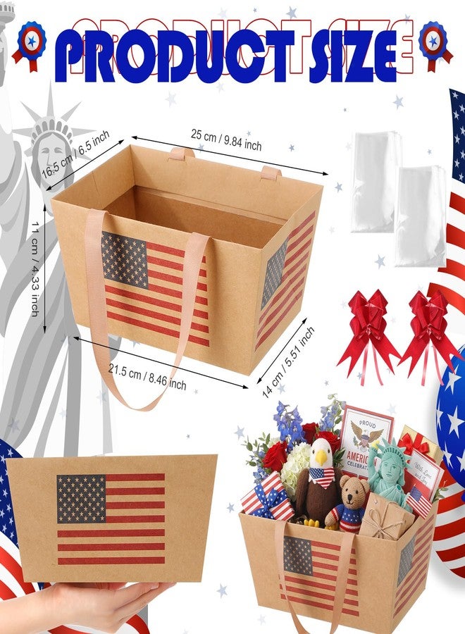 Funnymoom 6 Pack 4th of July Basket for Gifts Empty with Cellophane Bags Pull Bows Patriotic 250th Anniversary Flag Kraft Paper Basket USA Red Blue Gift Box for Memorial Day Party Favors, 9.8x6.5'' - Image 3