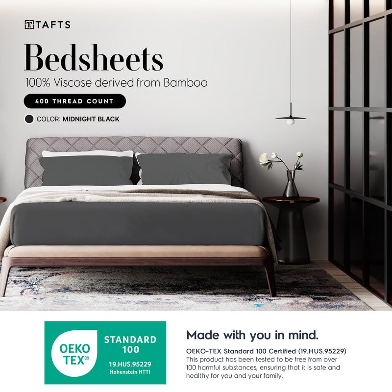 Tafts Tafts 100% Viscose derived from Bamboo Sheets Cali-King Size Bed Sheet Set  17 Inch Deep Pockets  Luxuriously Soft  Silky  Cooling Sheets  Double Stitched  Lifetime Quality Promise (Black)  - Image 2