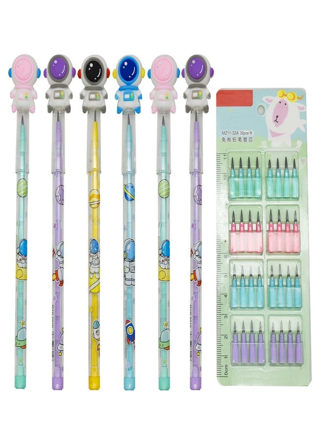 Lopenle 12 Pieces Novelty Stacking Pencils Astronaut Pencils Spaceman Pencil Stackable Pencil With 64 pcs Extra Refills For School Students Office Using Supplies. - Image 1