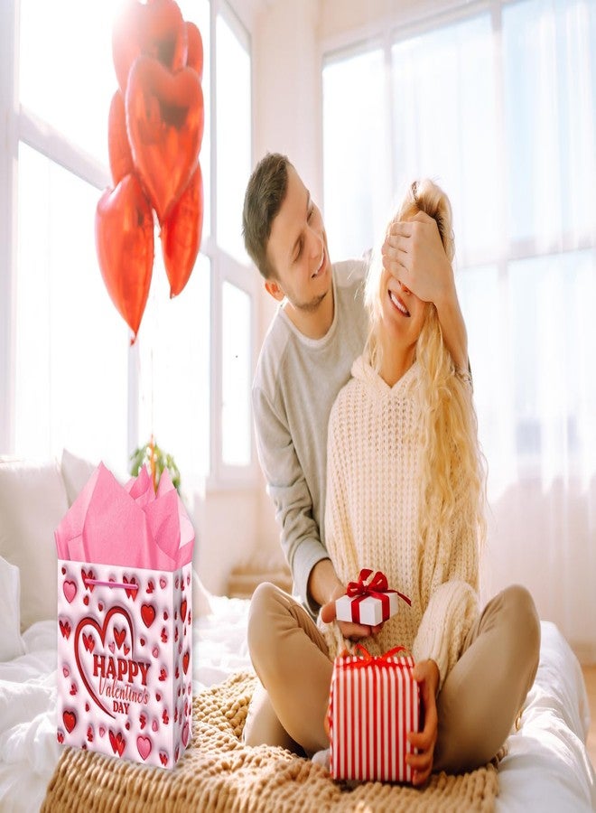 حقيبة هدايا عيد الحب من هوبلينث مقاس 13 بوصة مع ورق تغليف، حقيبة هدايا كبيرة لعيد الحب بمقابض، حقيبة هدايا ورقية على شكل قلب لتغليف هدايا عيد الحب، لوازم حفلات عيد الحب - Image 4