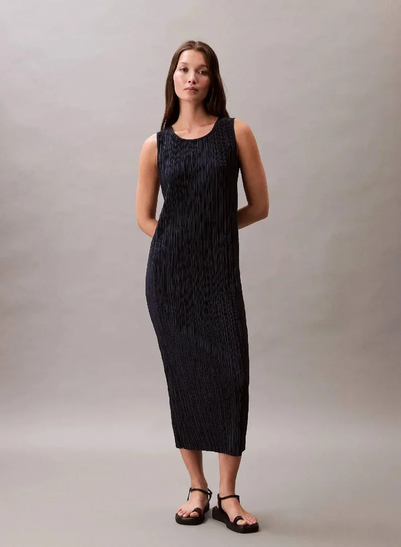 Calvin Klein Sky Captain Plisse Sleeveless Midi Dress for Women | Best Price UAE