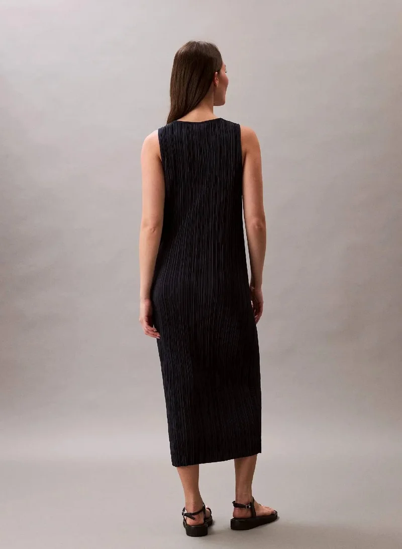 Calvin Klein Sky Captain Plisse Sleeveless Midi Dress for Women | Best Price UAE