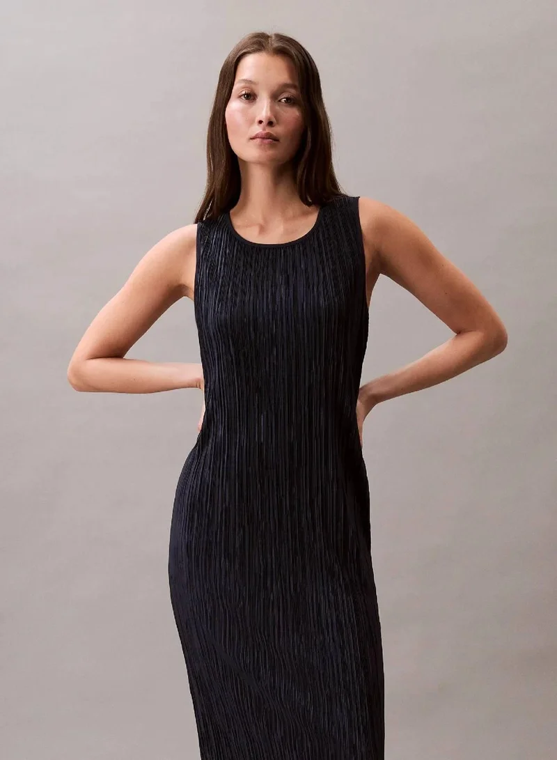 Calvin Klein Sky Captain Plisse Sleeveless Midi Dress for Women | Best Price UAE