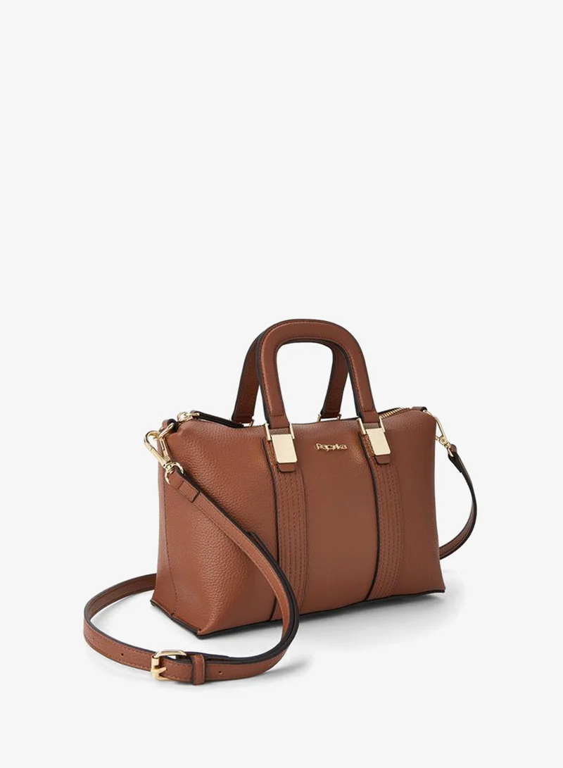 Paprika Textured Tote Bag with Detachable Strap and Zip Closure
