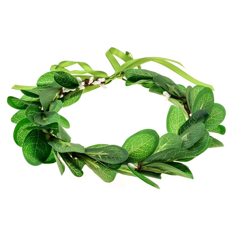 June Bloomy Greenery Leaf Crown Rustic Wedding Headpiece Bridal Headband Photo Prop AGreen