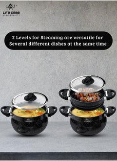 Life Smile 28cm (12 Litre) Multipurpose Stock Pot and Steamer Pot Set - Induction Couscoussier with PFOA-free Aluminum Non Stick 2-tier Cooking Pot with Lid for Soups,Seafood,Vegetables,Stews and Pasta  - Image 4