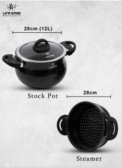 Life Smile 28cm (12 Litre) Multipurpose Stock Pot and Steamer Pot Set - Induction Couscoussier with PFOA-free Aluminum Non Stick 2-tier Cooking Pot with Lid for Soups,Seafood,Vegetables,Stews and Pasta  - Image 2
