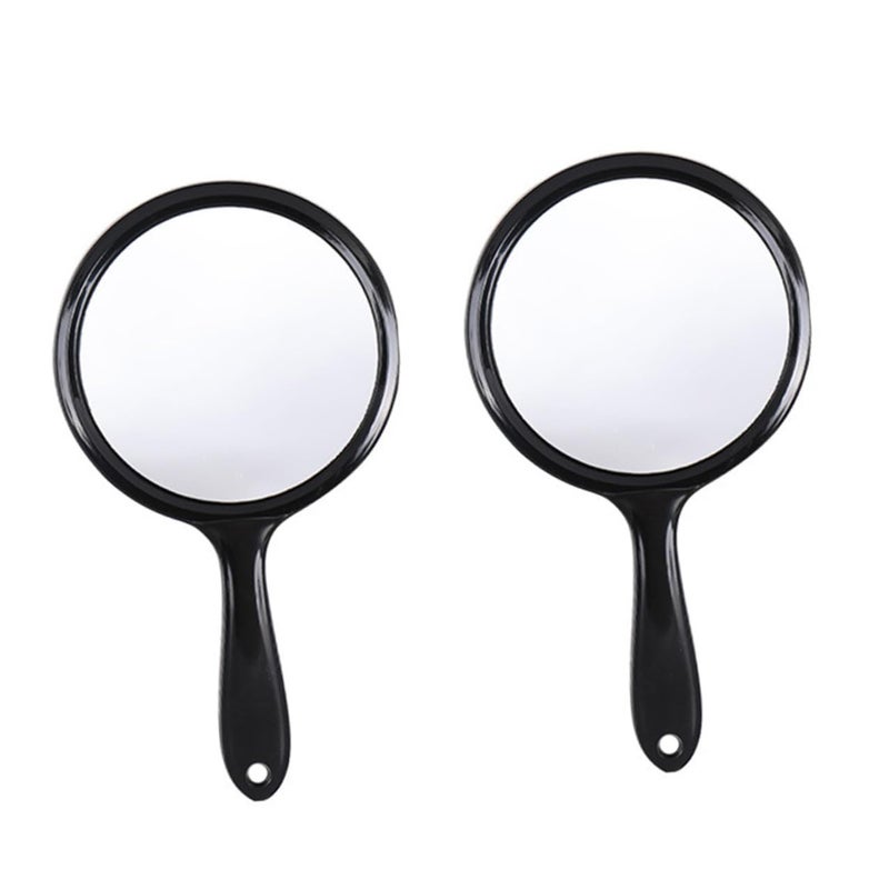 Dual Sided Round Handheld Makeup Mirror Set 2 Pack Black Travel Home - Image 2
