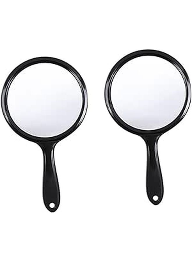 Dual Sided Round Handheld Makeup Mirror Set 2 Pack Black Travel Home - Image 1