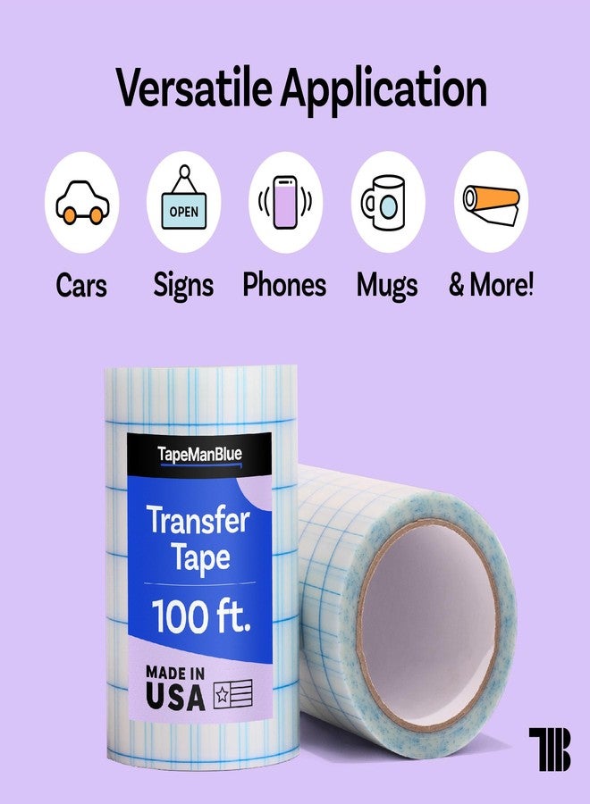 TapeManBlue 6" x 100' Roll of Clear Transfer Tape for Vinyl, Made in America, Vinyl Transfer Tape with Alignment Grid for Crafts, Decals, and Letters - Image 4