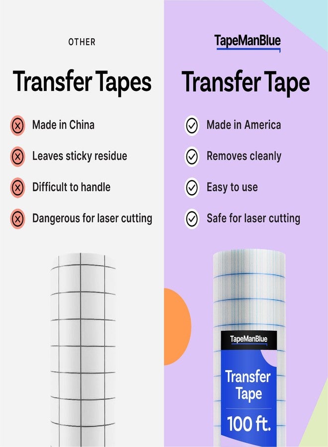 TapeManBlue 6" x 100' Roll of Clear Transfer Tape for Vinyl, Made in America, Vinyl Transfer Tape with Alignment Grid for Crafts, Decals, and Letters - Image 3