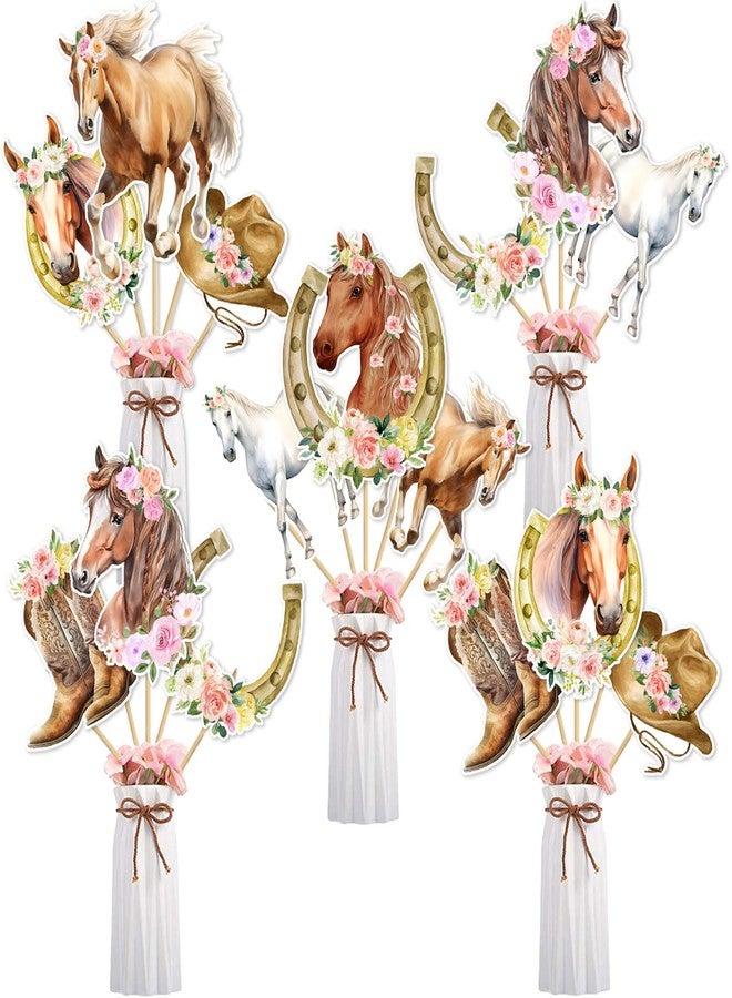 Fangleland 24Pcs Horse Centerpieces Sticks Table Decorations for Girl, Horse Themed Birthday Party Supplies, Racing Horse Western Cowgirl Pink Floral Centerpieces Table Toppers Home Decor - Image 1