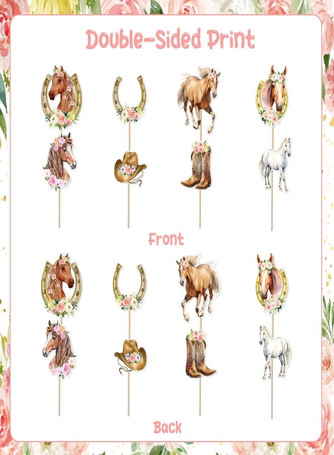Fangleland 24Pcs Horse Centerpieces Sticks Table Decorations for Girl, Horse Themed Birthday Party Supplies, Racing Horse Western Cowgirl Pink Floral Centerpieces Table Toppers Home Decor - Image 5