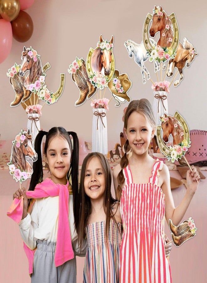Fangleland 24Pcs Horse Centerpieces Sticks Table Decorations for Girl, Horse Themed Birthday Party Supplies, Racing Horse Western Cowgirl Pink Floral Centerpieces Table Toppers Home Decor - Image 4