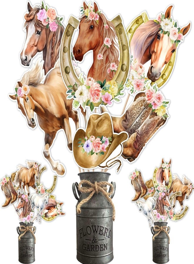 Fangleland 24Pcs Horse Centerpieces Sticks Table Decorations for Girl, Horse Themed Birthday Party Supplies, Racing Horse Western Cowgirl Pink Floral Centerpieces Table Toppers Home Decor - Image 2