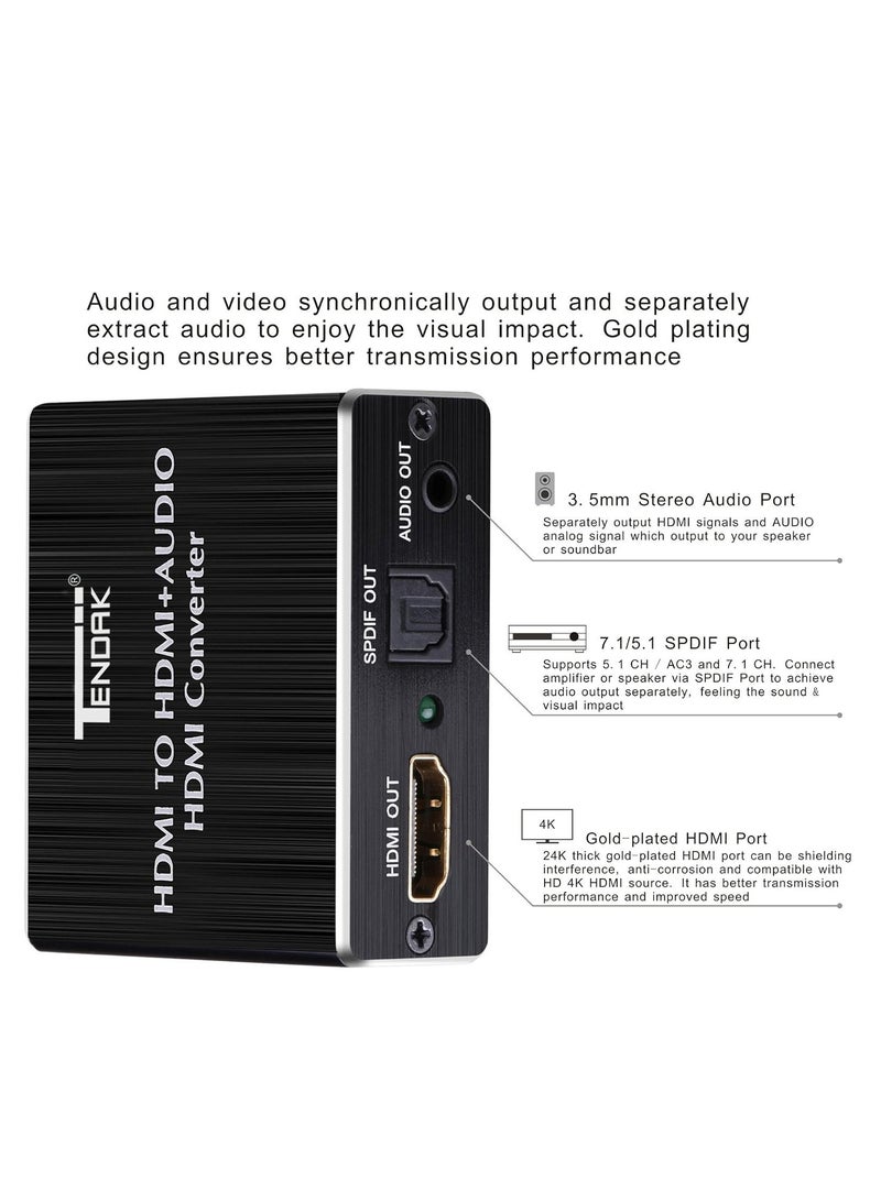 مستخرج صوت HDMI، موزع صوت HDMI 4K HDMI الى HDMI SPDIF توسلينك بصري ومحول صوت ستيريو 3.5 ملم HDMI 1.4 لمشغل بلو راي والكمبيوتر وبلاي ستيشن 4 - Image 2