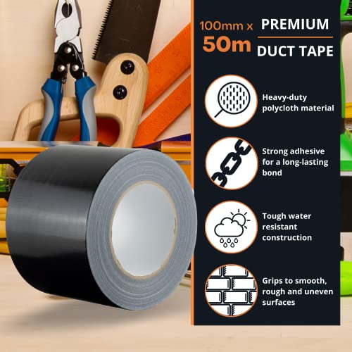 GTSE Wide Duct Tape, Black, 4 Inches x 55 Yards (164 ft), Heavy Duty, Waterproof Repair Tape for Indoor or Outdoor Use, 1 Roll - Image 3