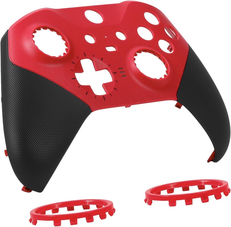 طقم غطاء الواجهة الأمامية البديل وغطاء الهيكل الأمامي لإصلاح ملحقات وحدة التحكم Xbox One Elite Series 2 مع حلقات عصا التحكم (أحمر) - Image 3