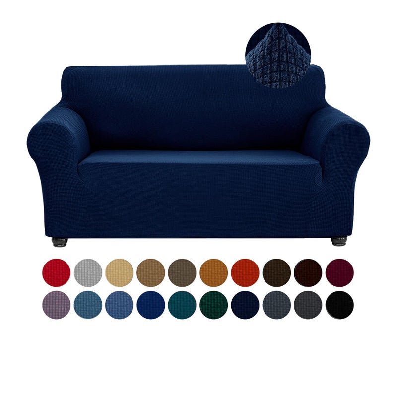 Joccun Stretch Loveseat Couch Cover Slipcover 1Piece Sofa Cover for 2 Cushion Couch Spandex Jacquard Washable Furniture Protector Cover for Living RoomKidsPetsLoveseatNavy