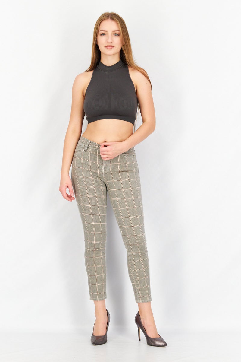 FRAME Women Skinny Fit Stretchable Plaid Pants, Grey - Image 4