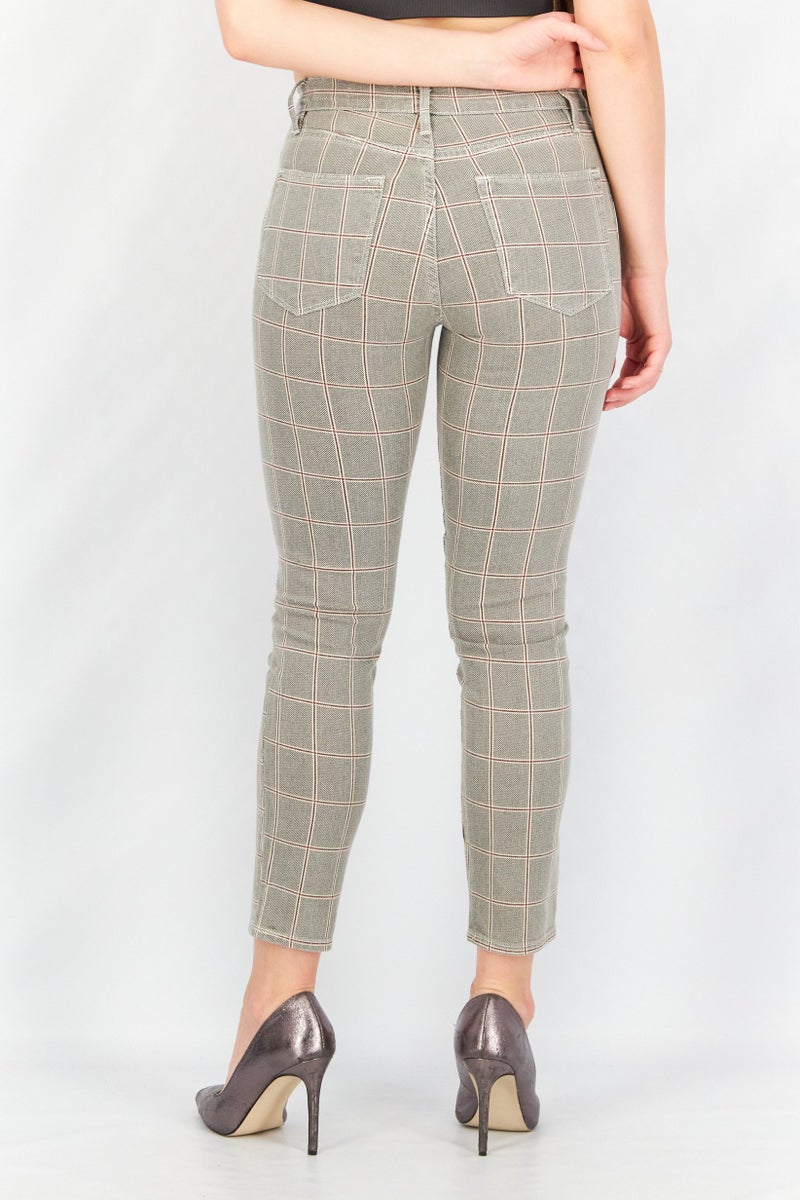 FRAME Women Skinny Fit Stretchable Plaid Pants, Grey - Image 2