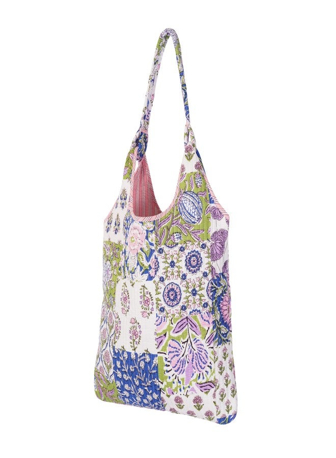 SENORA Floral Print Quilted Cotton Tote Bag, Multicolour, Spacious Shoulder Bag for Velcro Travel, Shopping and Daily Use - Image 5