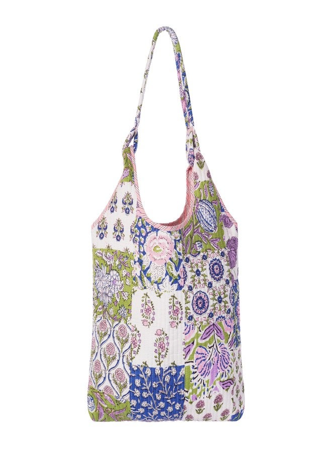 SENORA Floral Print Quilted Cotton Tote Bag, Multicolour, Spacious Shoulder Bag for Velcro Travel, Shopping and Daily Use - Image 1