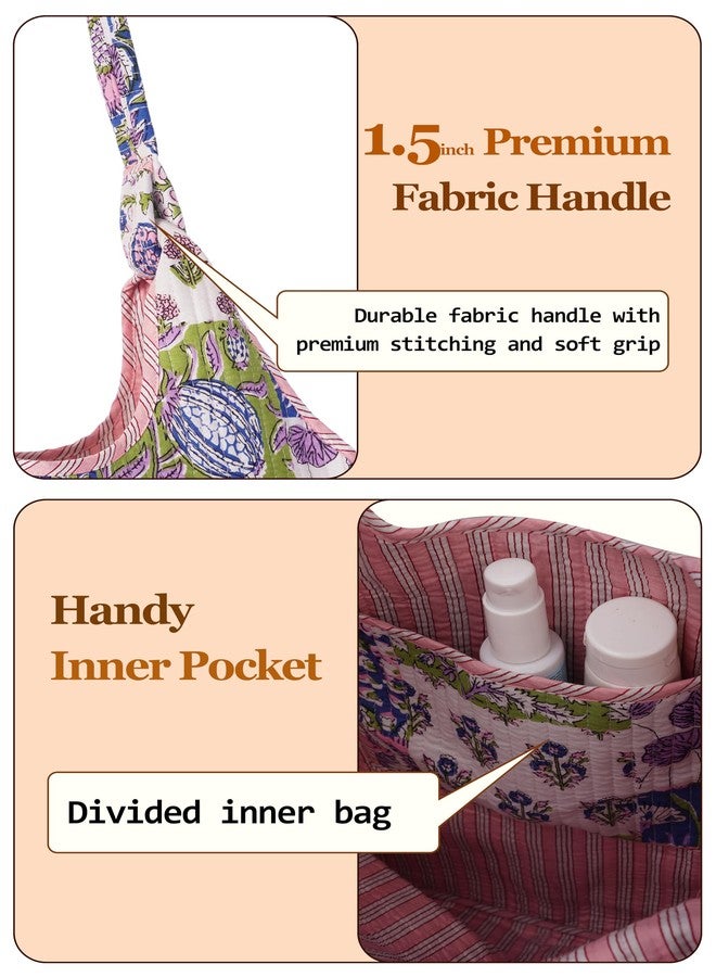 SENORA Floral Print Quilted Cotton Tote Bag, Multicolour, Spacious Shoulder Bag for Velcro Travel, Shopping and Daily Use - Image 3