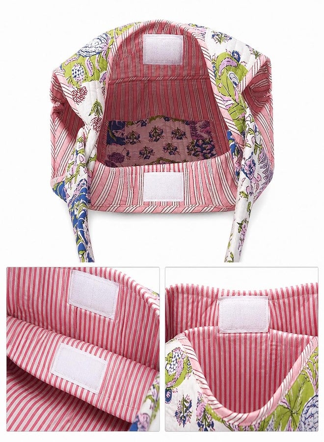 SENORA Floral Print Quilted Cotton Tote Bag, Multicolour, Spacious Shoulder Bag for Velcro Travel, Shopping and Daily Use - Image 4