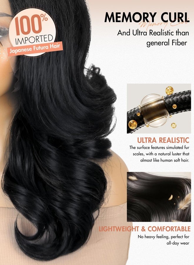 quickwig Body Wave Bob Wig Lace Front Wigs Side Part Pre Plucked Body Wave Synthetic wigs for Black Women Short Glueless Loose Wave Wig Shoulder Length (Natural Black) - Image 3