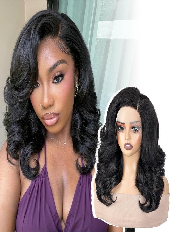 quickwig Body Wave Bob Wig Lace Front Wigs Side Part Pre Plucked Body Wave Synthetic wigs for Black Women Short Glueless Loose Wave Wig Shoulder Length (Natural Black) - Image 1