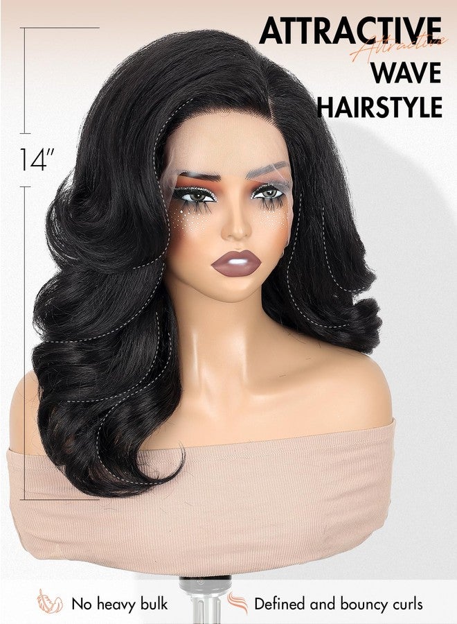 quickwig Body Wave Bob Wig Lace Front Wigs Side Part Pre Plucked Body Wave Synthetic wigs for Black Women Short Glueless Loose Wave Wig Shoulder Length (Natural Black) - Image 2