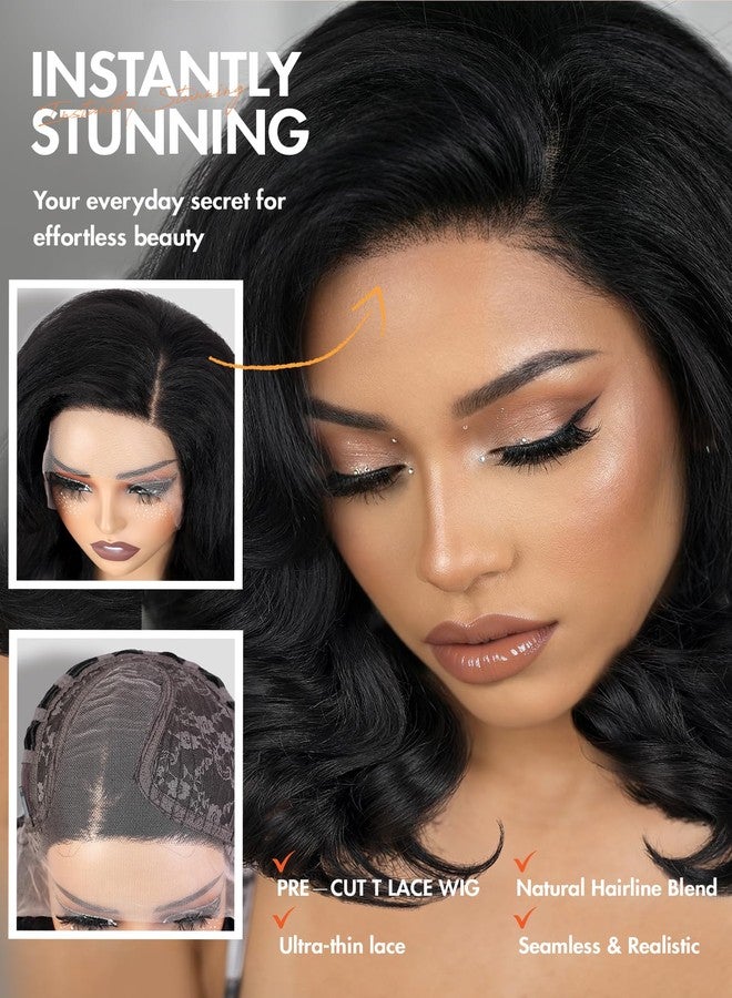 quickwig Body Wave Bob Wig Lace Front Wigs Side Part Pre Plucked Body Wave Synthetic wigs for Black Women Short Glueless Loose Wave Wig Shoulder Length (Natural Black) - Image 4