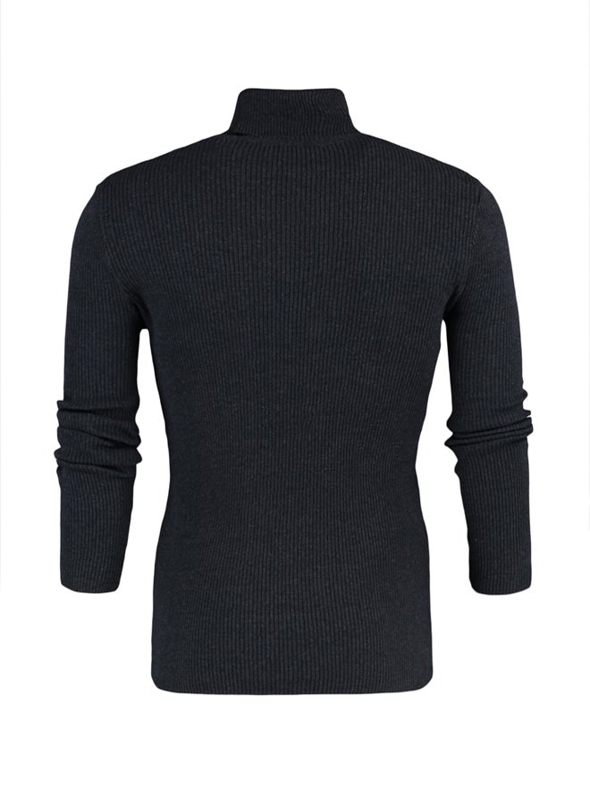 trendyol Anthracite Fitted Slim Fit Cotton Turtleneck Ribbed Knit Sweater - Image 5