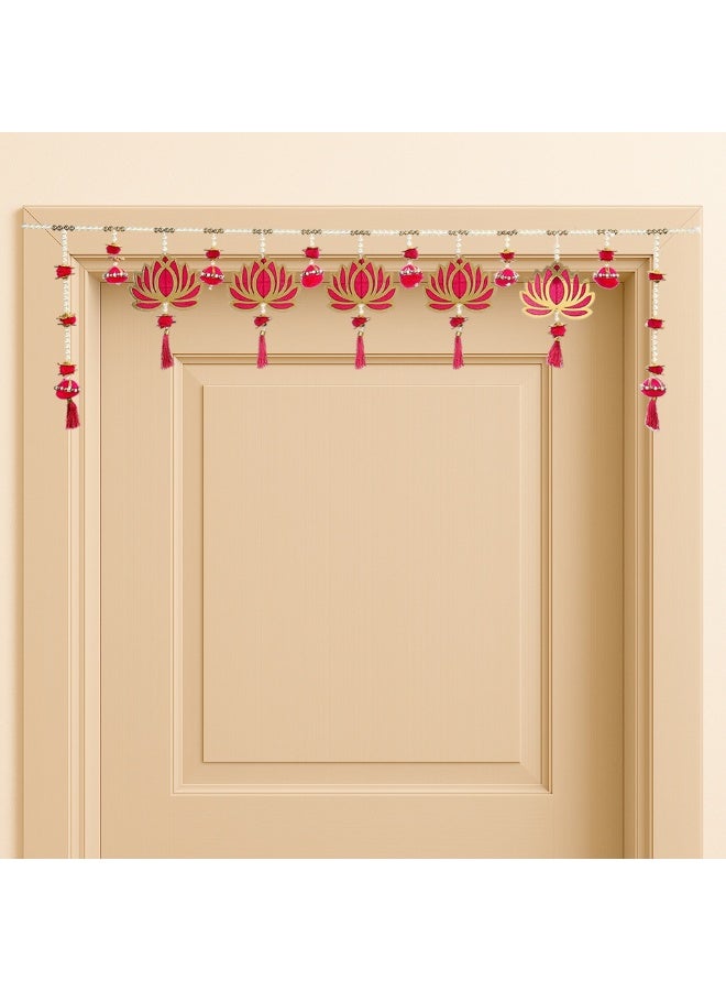 Elegant Pearl Belt with Lotus Hangings Designer Toran, Bandarwal / Bandhanwar for Home Decor, Office, Festivals, Events - 39 inches - Image 3