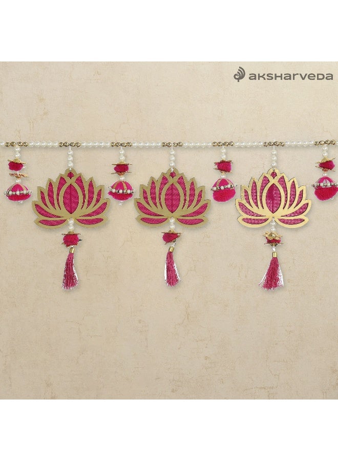 Elegant Pearl Belt with Lotus Hangings Designer Toran, Bandarwal / Bandhanwar for Home Decor, Office, Festivals, Events - 39 inches - Image 5