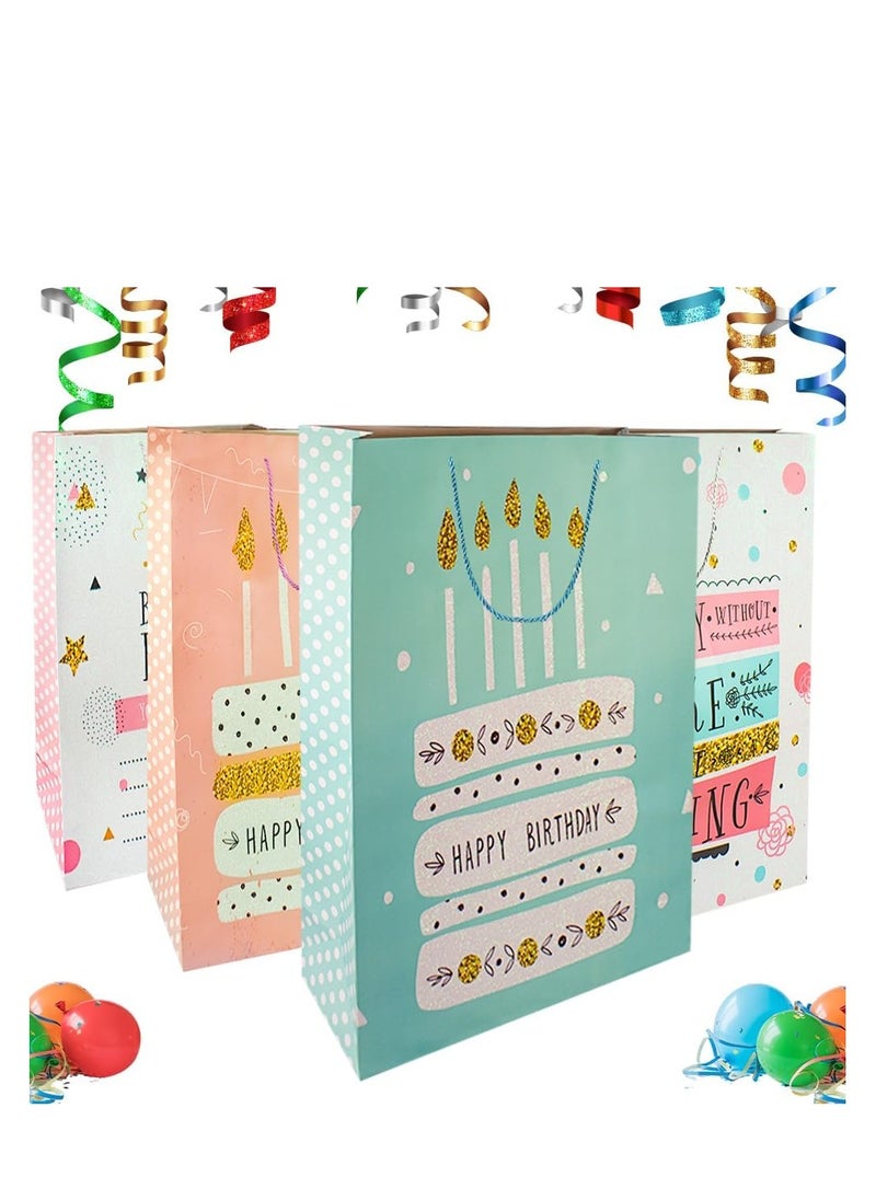 UKR UKR Birthday Gift Bags for Kids 4 Pcs Medium Size 40:55 cm Colorful Happy Birthday Party Favor Bags with Handles for Boys & Girls Goodie Bags for Kids Birthday Parties (Set A)  - Image 1