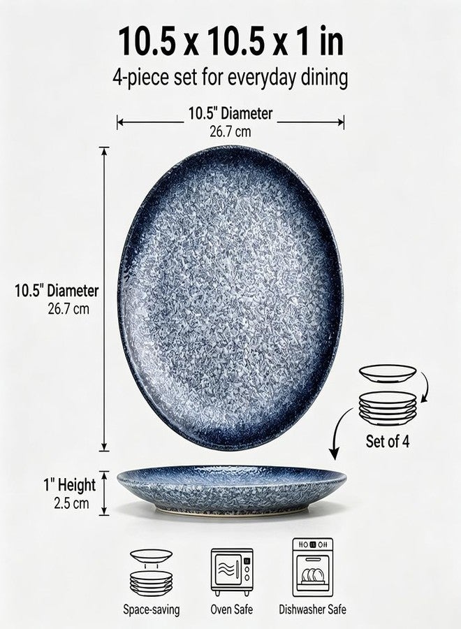 Gnlnkn Ceramic Dinner Plates Set of 4, 10.5 Inch Flat Round Plates for Dinner, Pasta, Steak and Salad, Microwave, Oven, Dishwasher and Freezer Safe, Modern Blue Speckled Dinnerware - Image 2