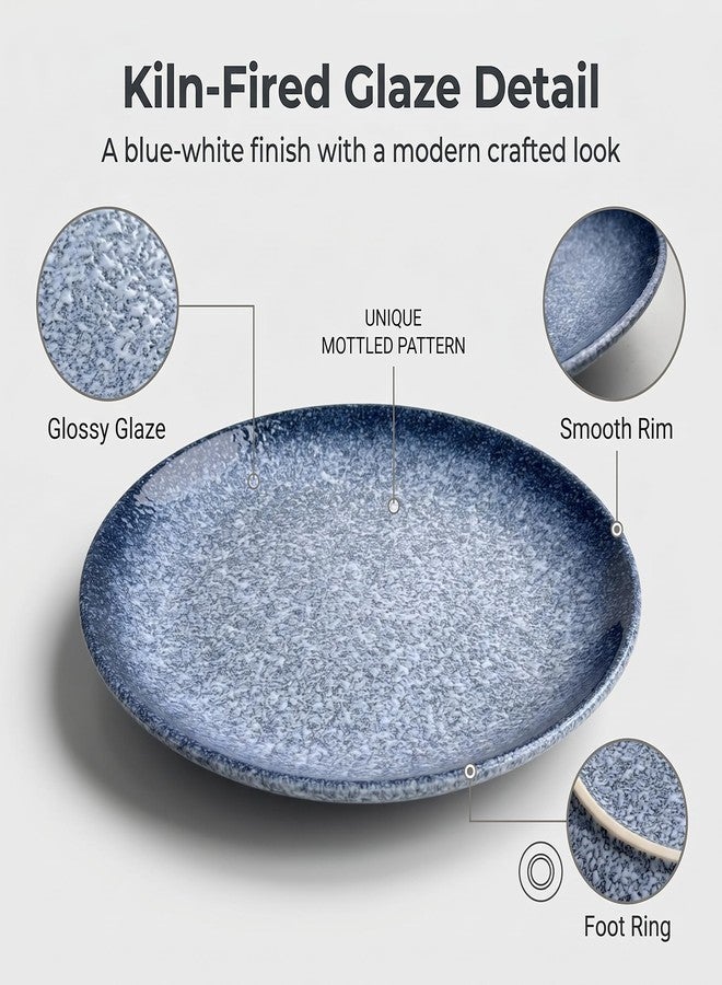 Gnlnkn Ceramic Dinner Plates Set of 4, 10.5 Inch Flat Round Plates for Dinner, Pasta, Steak and Salad, Microwave, Oven, Dishwasher and Freezer Safe, Modern Blue Speckled Dinnerware - Image 3