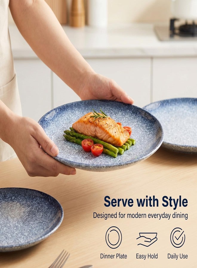 Gnlnkn Ceramic Dinner Plates Set of 4, 10.5 Inch Flat Round Plates for Dinner, Pasta, Steak and Salad, Microwave, Oven, Dishwasher and Freezer Safe, Modern Blue Speckled Dinnerware - Image 5