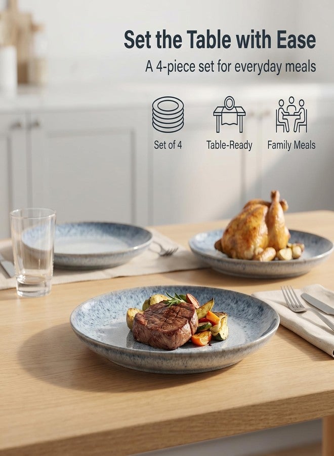 Gnlnkn Ceramic Dinner Plates Set of 4, 10.5 Inch Flat Round Plates for Dinner, Pasta, Steak and Salad, Microwave, Oven, Dishwasher and Freezer Safe, Modern Blue Speckled Dinnerware - Image 4