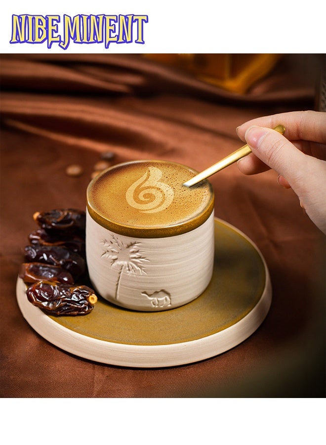 NIBEMINENT 1 Pcs Desert Camel & Palm Tree Ceramic Coffee Mug with Saucer - Reusable, Hand-Wash Only, Ideal for Family Gatherings & Special Occasions, Desert-Themed Gift, Desert Coffee Mug | Desert Theme Decor | Durable Ceramic Mug, Coffee Mug, 310ml  - Image 1