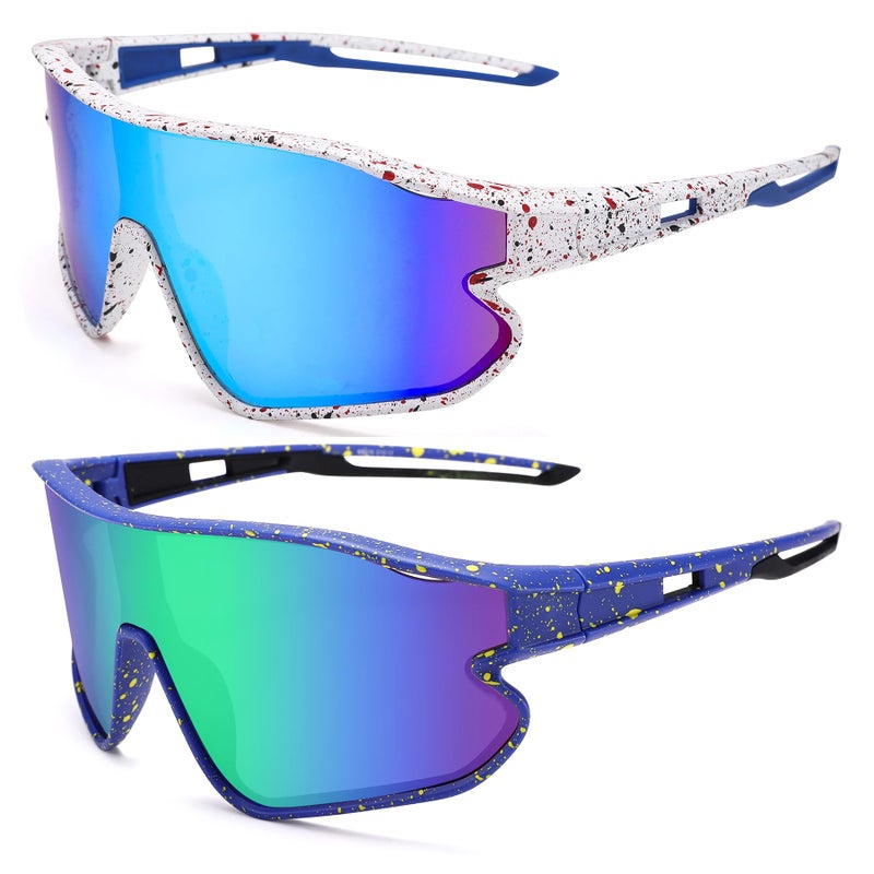 GLARDEFE Kids Baseball Sunglasses - Youth Baseball Sunglasses for Boys Girls - Sports Softball Shades Age 6-14(White/Blue Mirror + Blue/Green Mirror) - Image 1