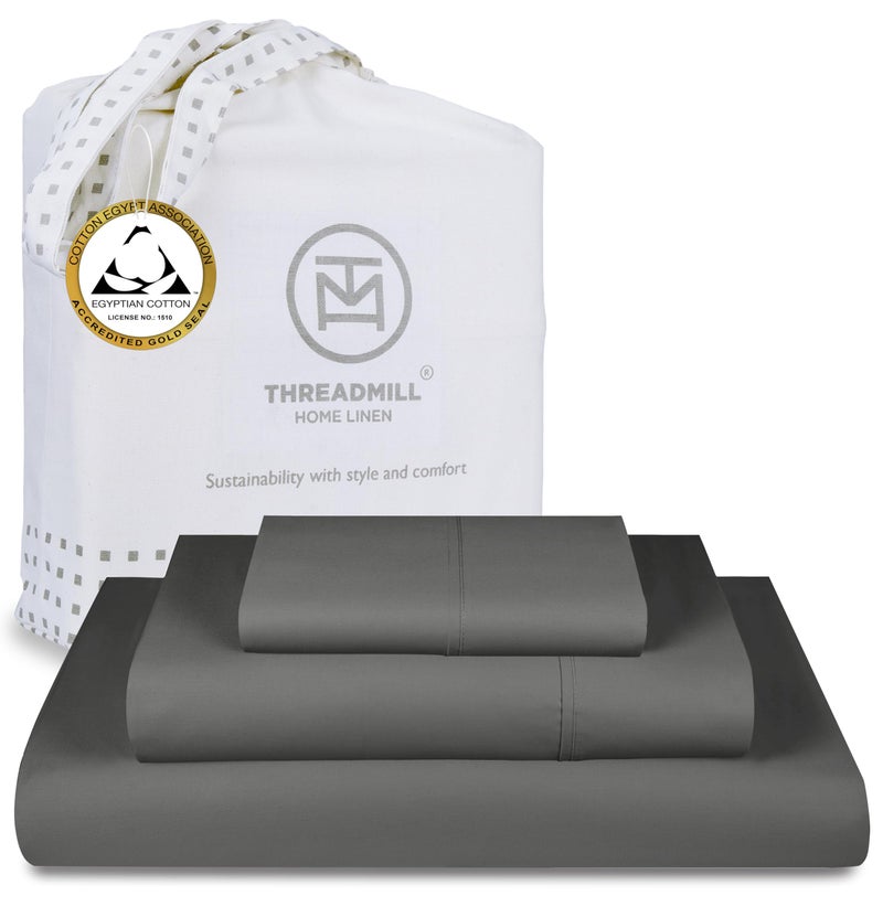 Threadmill Egyptian Cotton Twin Sheet Set 100 Certified Egyptian Cotton Sheets for Twin Size Bed Sateen Twin Bed Sheets Set Deep Pocket Soft Breathable 3Piece Cooling Sheet Set Dark Grey