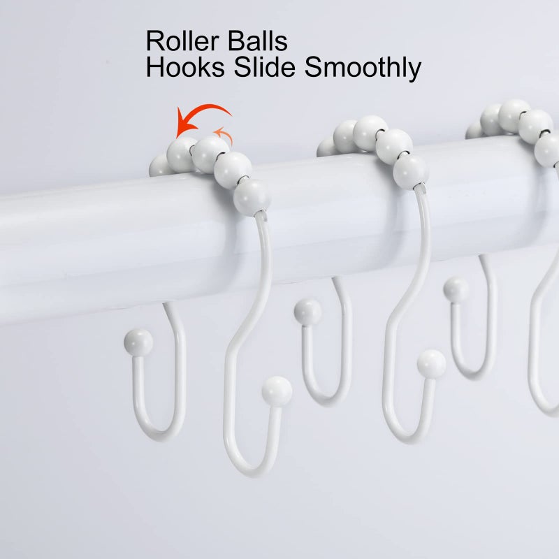 Goowin Shower Curtain Hooks, 12 Pcs Shower Curtain Rings, Stainless Steel Shower Curtain Hooks Rings Rust Proof, Smooth Sliding Anti-Drop Double Shower Hooks for Shower Curtain, Rods (White) - Image 5