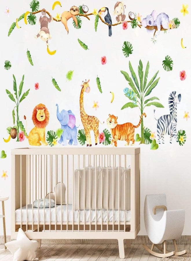 YIMEHDAN Watercolor Jungle Animal Wall Decals- Elephant, Monkey, Lion, Tiger, Zebra, Giraffe Safari Vinyl Wall Stickers- Tropic Forests Wildlife Artwork for Nursery Toddler Room Kindergarten Decor - Image 4