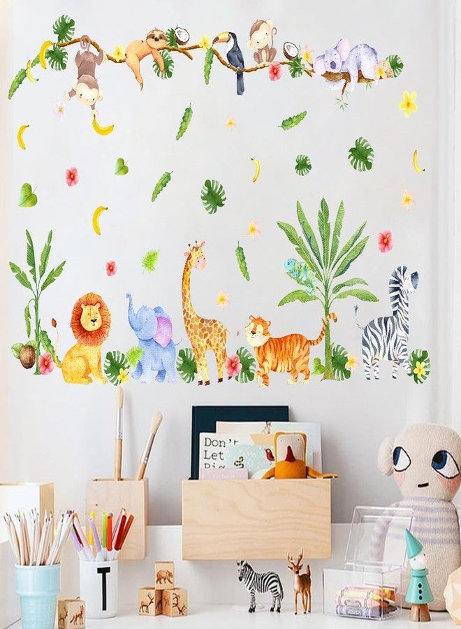 YIMEHDAN Watercolor Jungle Animal Wall Decals- Elephant, Monkey, Lion, Tiger, Zebra, Giraffe Safari Vinyl Wall Stickers- Tropic Forests Wildlife Artwork for Nursery Toddler Room Kindergarten Decor - Image 5